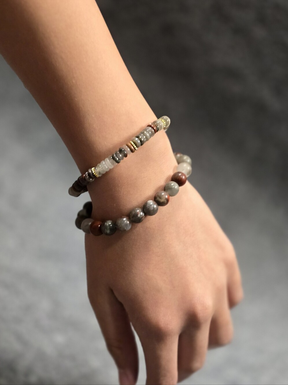 Beaded Multi-Tone Stretch Bracelet Set - Grays & Browns